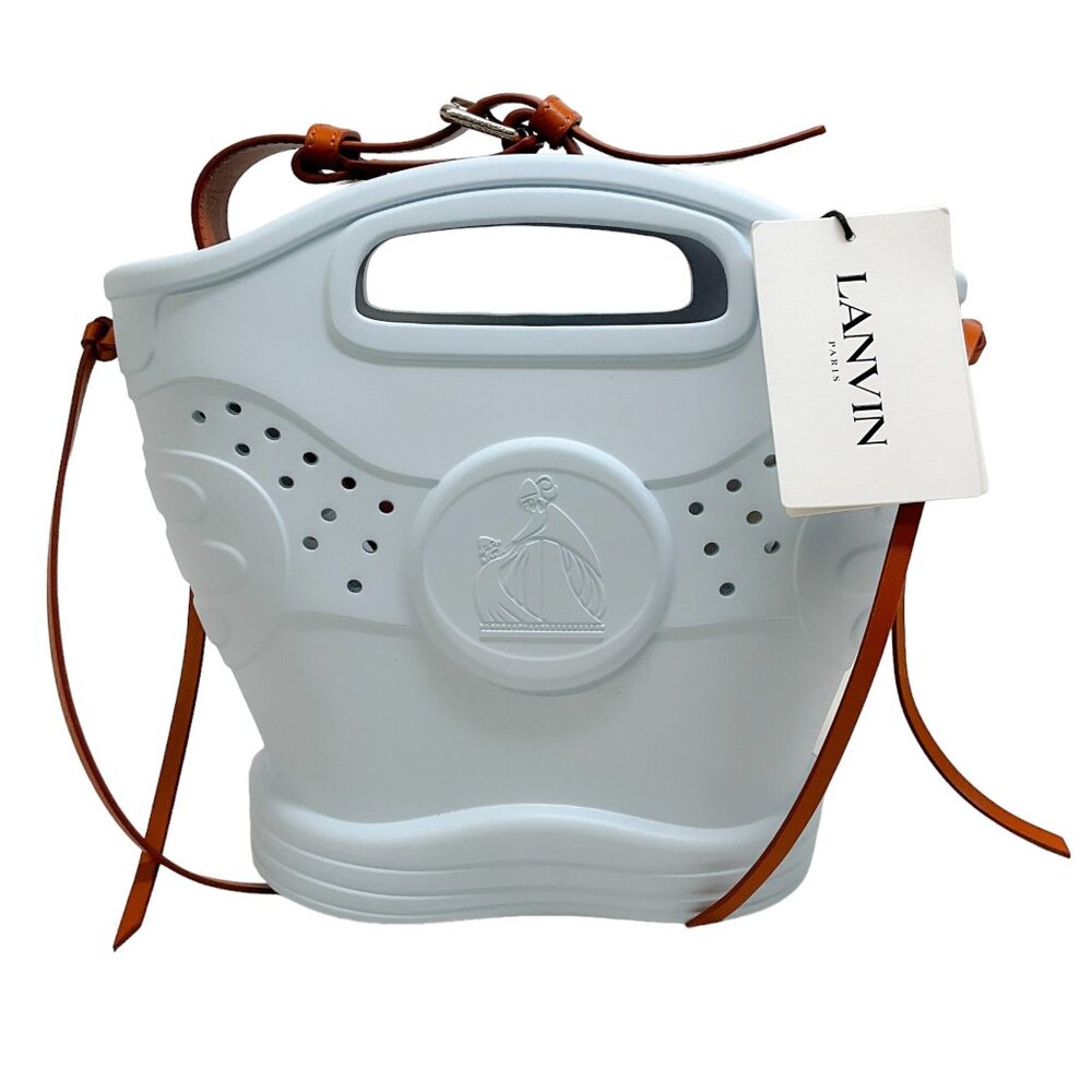 Lanvin Blue Rubber Logo Embossed Bucket Bag